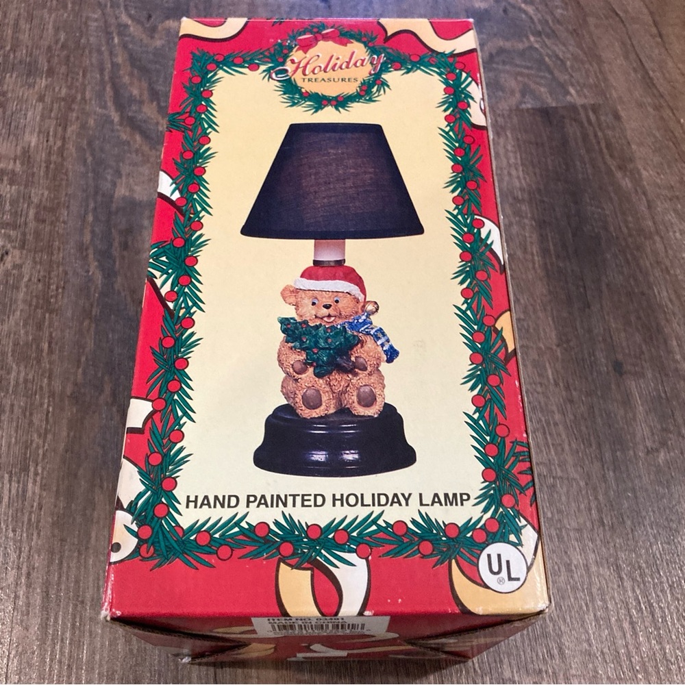 Holiday Treasures Teddy Bear Hand Painted Holiday Lamp 1998 Vintage Rare w/ Box